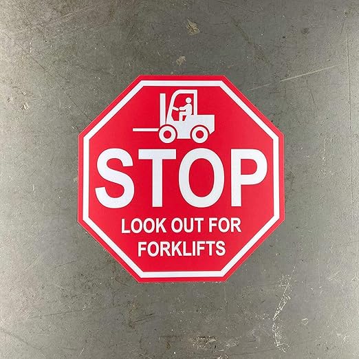 "Stop Look Out for Forklifts" - Laminated Vinyl Floor Sign by Graphical Warehouse - 5S Safety and Security Signage, Visual Communication Tool (17")
