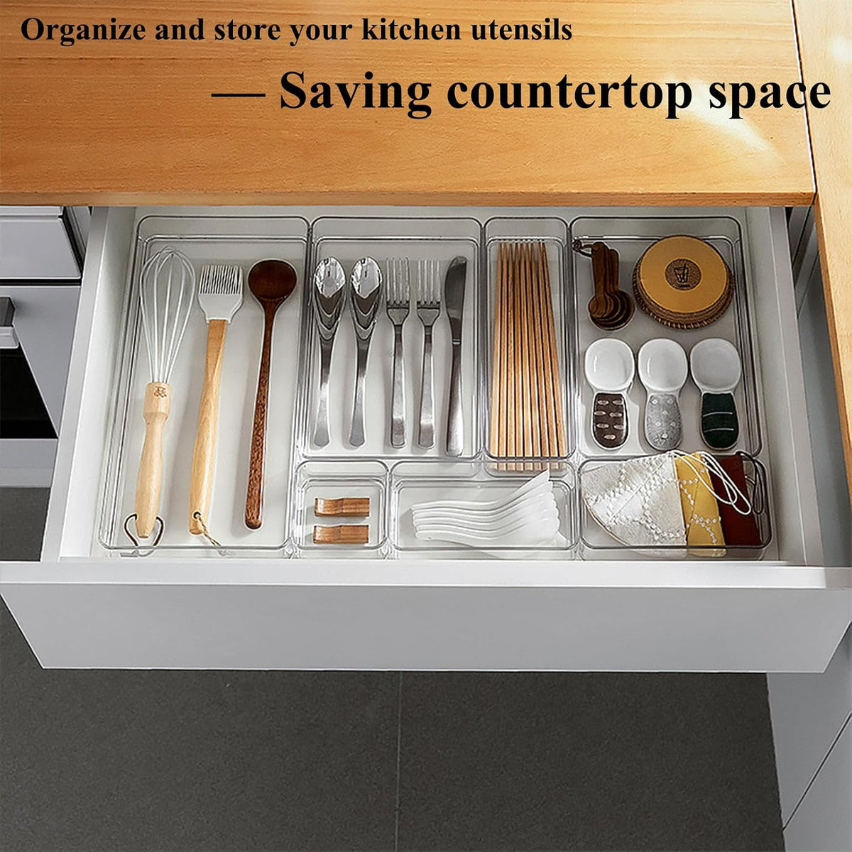 16 Pcs Extendable Clear Drawer Organizer, All Adjustable Vanity Storage Box, 2-Size Desk Drawer Organizer, Durable Storage Bins for Makeup, Cosmetic, Bedroom Dressers Tool Organizer for Gadgets