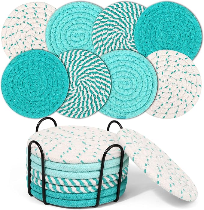 8 Pcs Coasters for Drink with Holder, 4 Colors Absorbent Coasters for Drinks