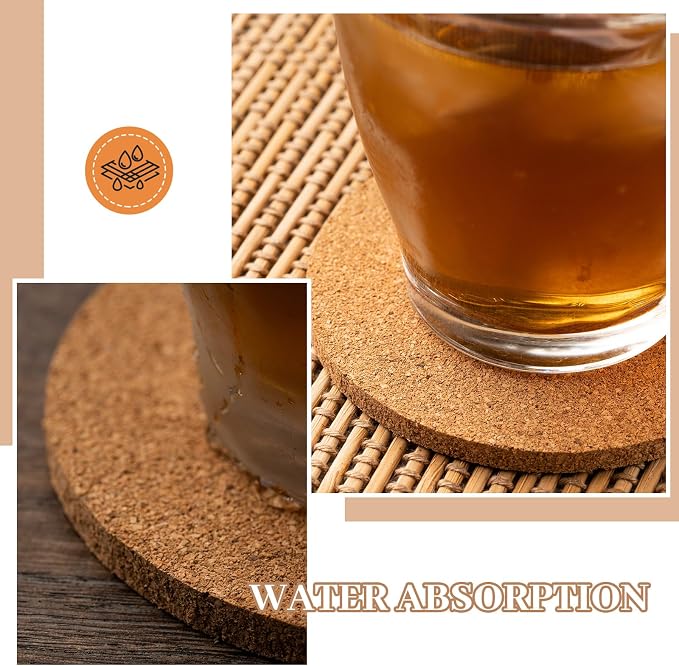 Boao 12 Pcs 6 Inch Round Absorbent Cork Coasters Wooden Cork Plant Coasters