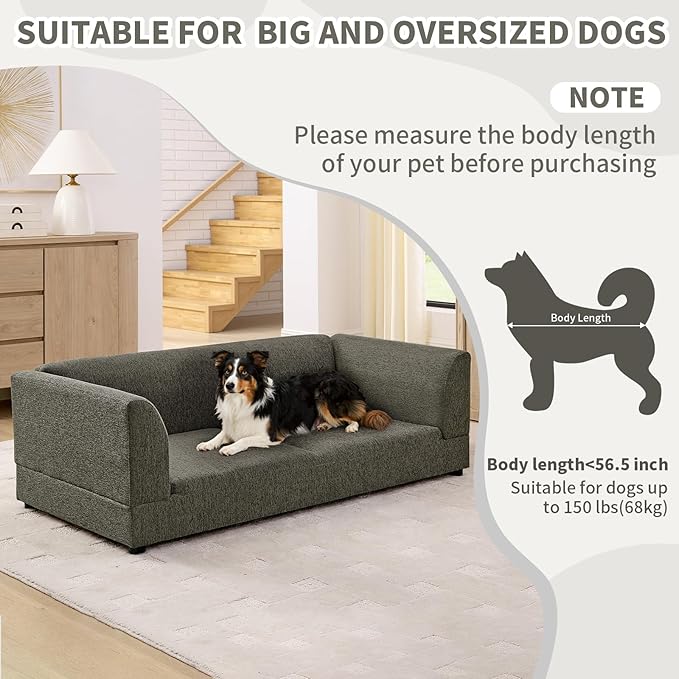 Oversized Dog Sofa Couch for Medium & Large Dogs, Modern Pet Couch Bed with Backrest & Armrests, Supportive Foam Cushion, Linen Fabric Dog Couch