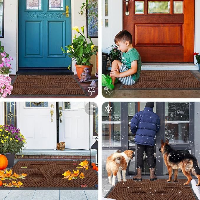 Smiry Front Door Mat Outside Entrance, Heavy Duty Sturdy Natural Rubber Doormat