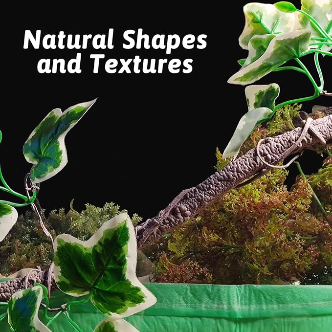 VCEPJH Reptile Climbing Branch Decor 2 Pcs Bendable Jungle Vine with Suction Cup Terrarium Plant Decoration for Gecko Bearded Dragons, Snake,Frogs, Chameleons Cage Accessories (V)