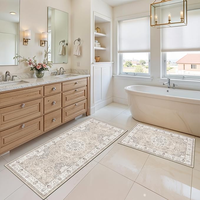 4 Pieces Kitchen Rug Set: Washable Water Resisitant Carpet