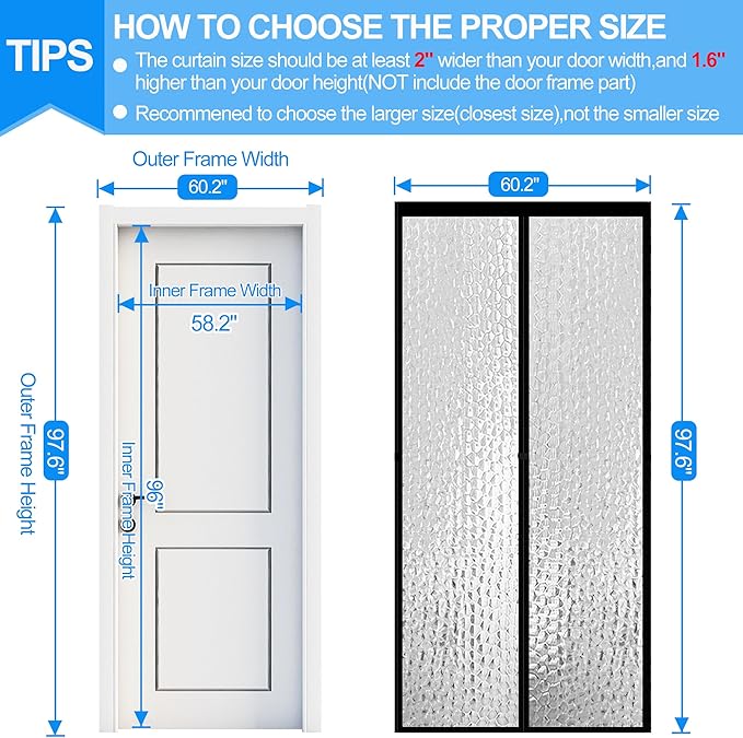 RELIANCER Magnetic Thermal Insulated Door Curtain,Waterproof EVA Door Cover,Fit Doors Size Up to 58"x96",Temperature Protection Insulated Doorway Curtain Partition,Patio Self-Closing Doors Net Screen