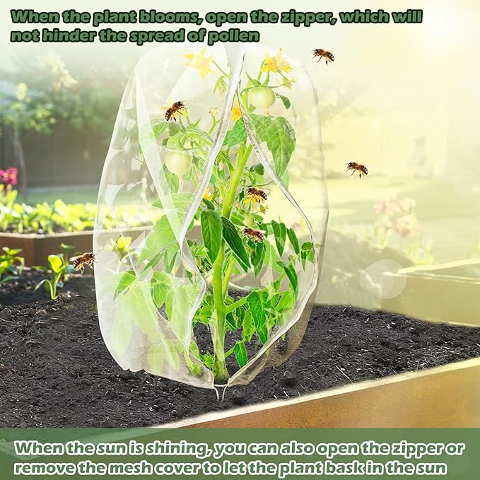 3Pcs Plant Covers from Insects, 3Size Bird Netting Barrier for Blueberry Bushes with Drawstring Zipper Mesh Garden Netting Plants Bags for Protect Fruits Tree Tomato Vegetable 2.6×3.3, 3.3×5, 4×5Ft