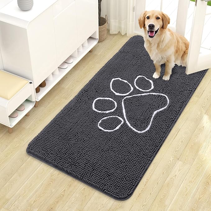OLANLY Dog Door Mat for Muddy Paws 44x24, Paw Print Design, Absorbs Moisture