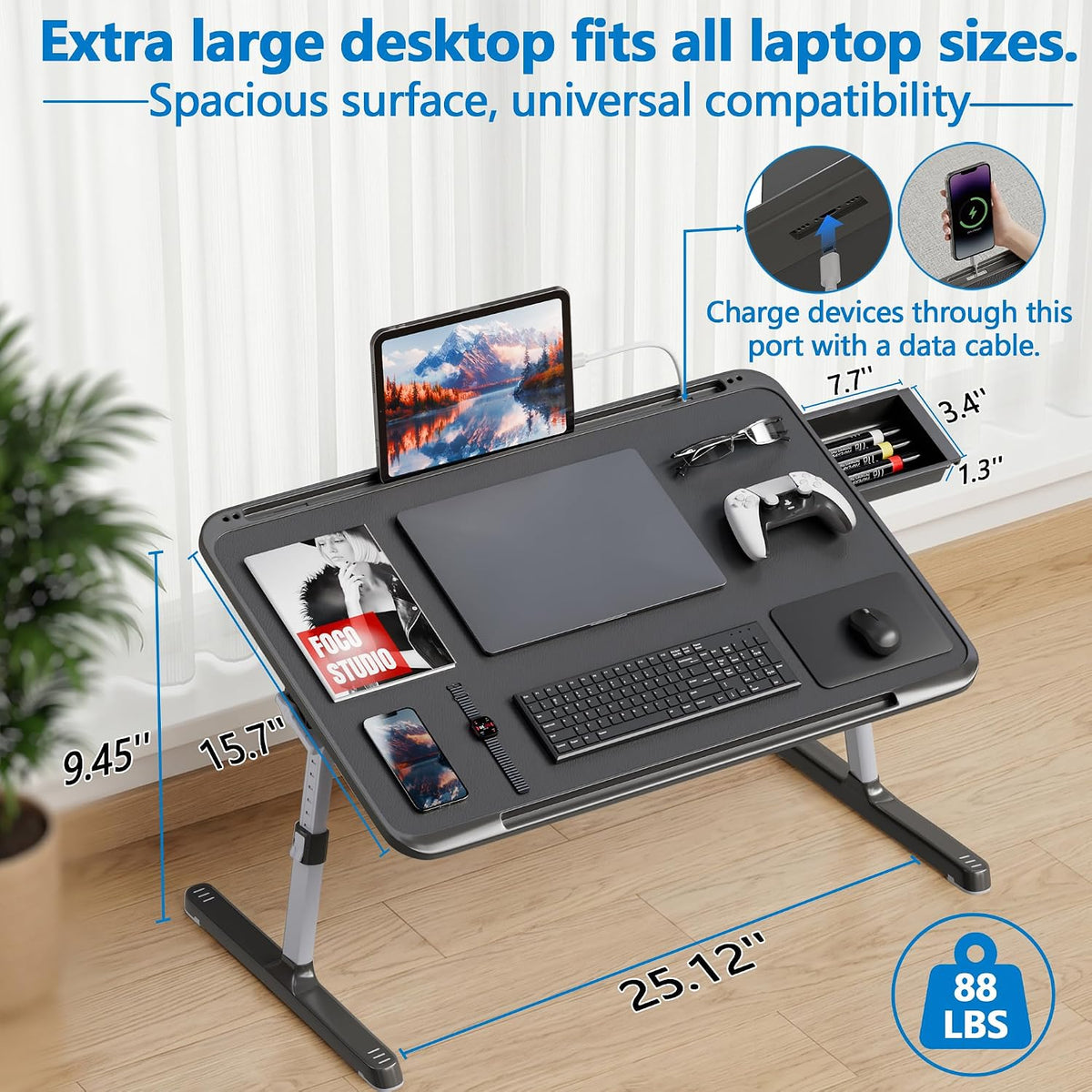 Potuopy Adjustable Laptop Lap Desk, X-Large Foldable Bed Table Tray