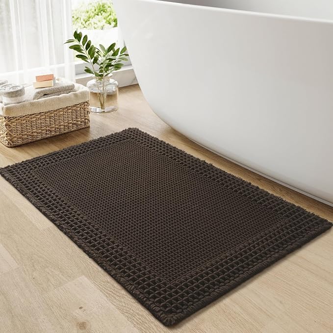 RESARE Waffle Bath Mat for Bathroom, Super Absorbent Bathroom Rugs Non Slip