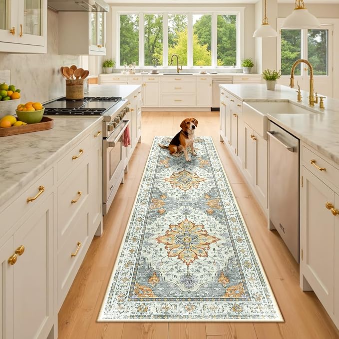 RELEANY Area Rugs Runner 2'6"x8' Washable Non-Slip, Floral Vintage Distress