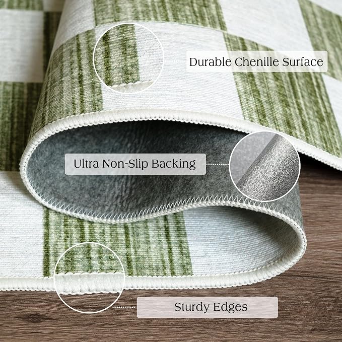 Green White Checkered Entry Rug