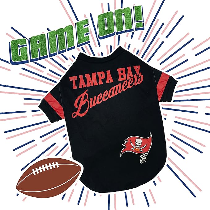 NFL Tampa Bay Buccaneers T-Shirt for Dogs & Cats, Large. Football Dog Shirt for NFL Team Fans. New & Updated Fashionable Stripe Design, Durable & Cute Sports PET TEE Shirt Outfit