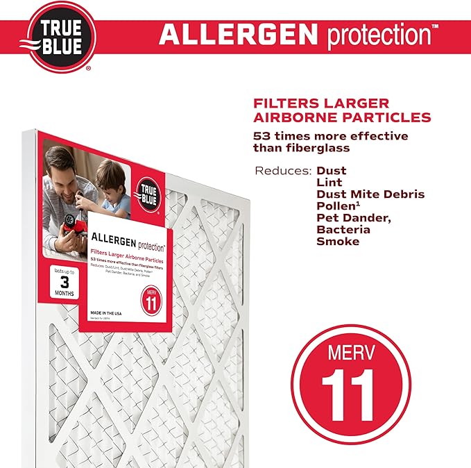 True Blue 20x30x1 MERV 11 Allergen Air Filter Electrostatic Pleated HVAC AC