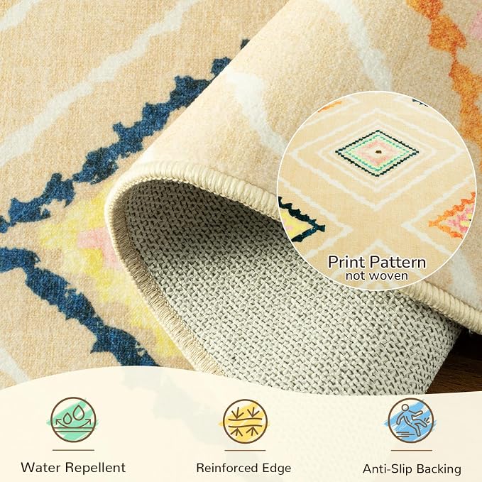 Area Rug 8x10 Rug Machine Washable Non-Slip Low Pile Print Pattern Western Rug