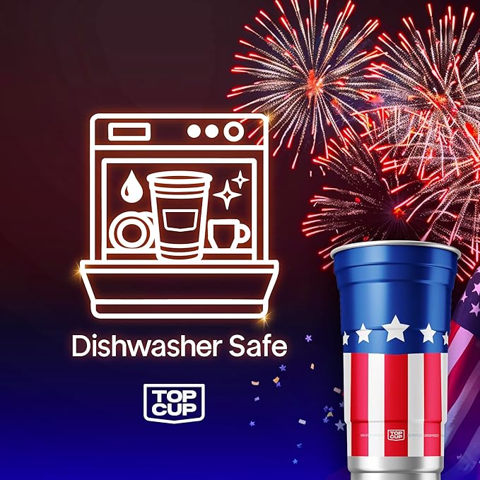 Top Cup Americana Cup | 12 oz Reusable Aluminum Party Cups 50 Count | Durable