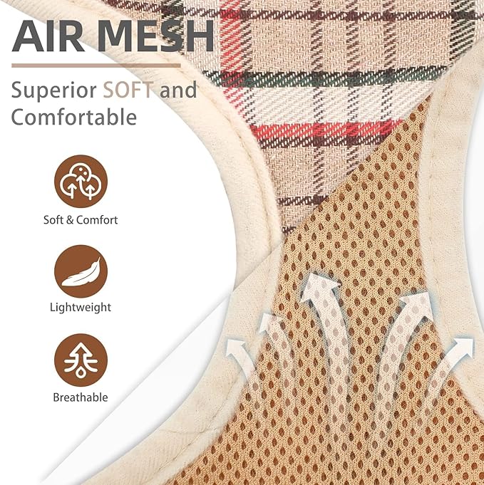 PUPTECK Soft Mesh Dog Harness and Leash Set Pet Puppy Cat Comfort Padded Vest No Pull Harnesses, Khaki, M