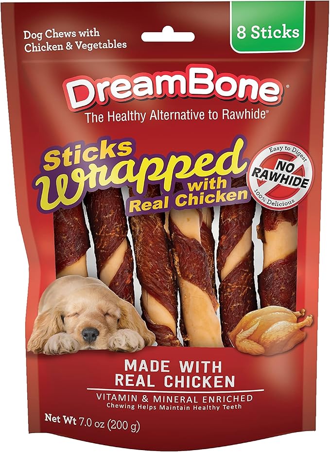 DreamBone Chicken-Wrapped Chews 8 Count, Rawhide-Free Chews for Dogs - Large | 8-Count (3 Pack)