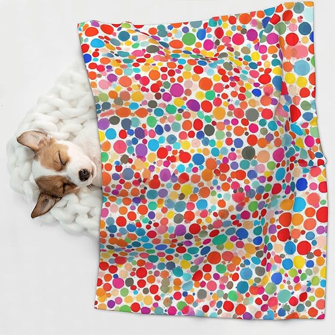Waterproof Dog Blanket Soft Pet Blanket for Puppy Cat, Fleece Cat Throw Blankets for Furniture Bed Couch Sofa Reversible - Colorful Watercolor Dots
