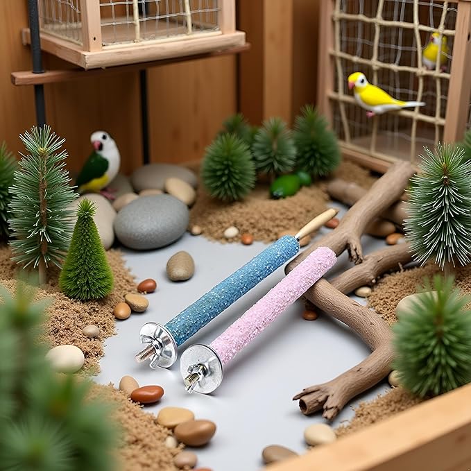 1Pc Color Random Bird Perch Stand Toy Wood Parrot Perch Stand Grinding Claw Sticks Sanded Surface Cage Toy for Parakeets Finches Parakeet Toys