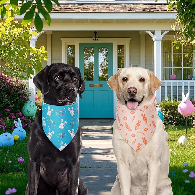 Easter Dog Bandanas Small 2PCS, 4 Pattern Colorful Scarf for Boy and Girl, Triangle Reversible Bibs Breed for Puppy Cats Pets