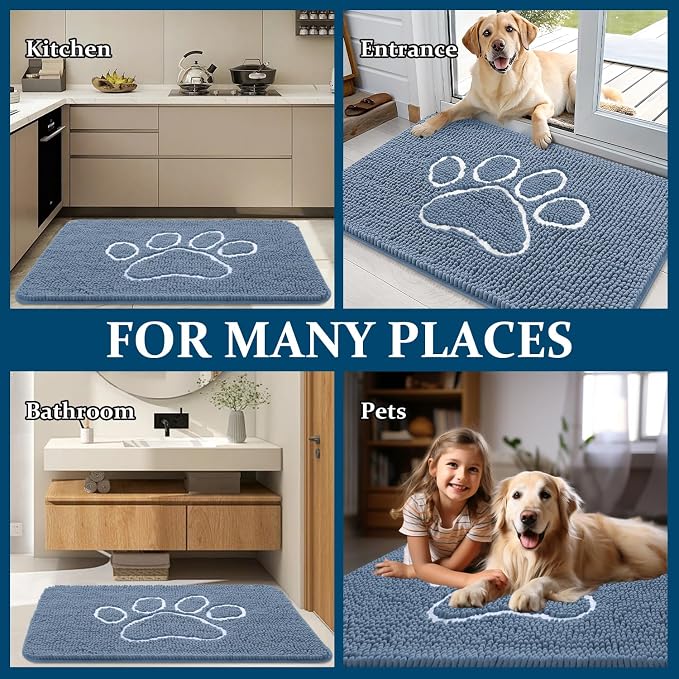 OLANLY Dog Door Mat for Muddy Paws 32x20, Paw Print Design, Absorbs Moisture