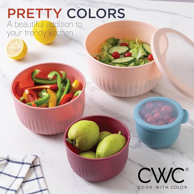 COOK WITH COLOR Prep Bowls with Lids- Wide and Deep Nesting Plastic Small