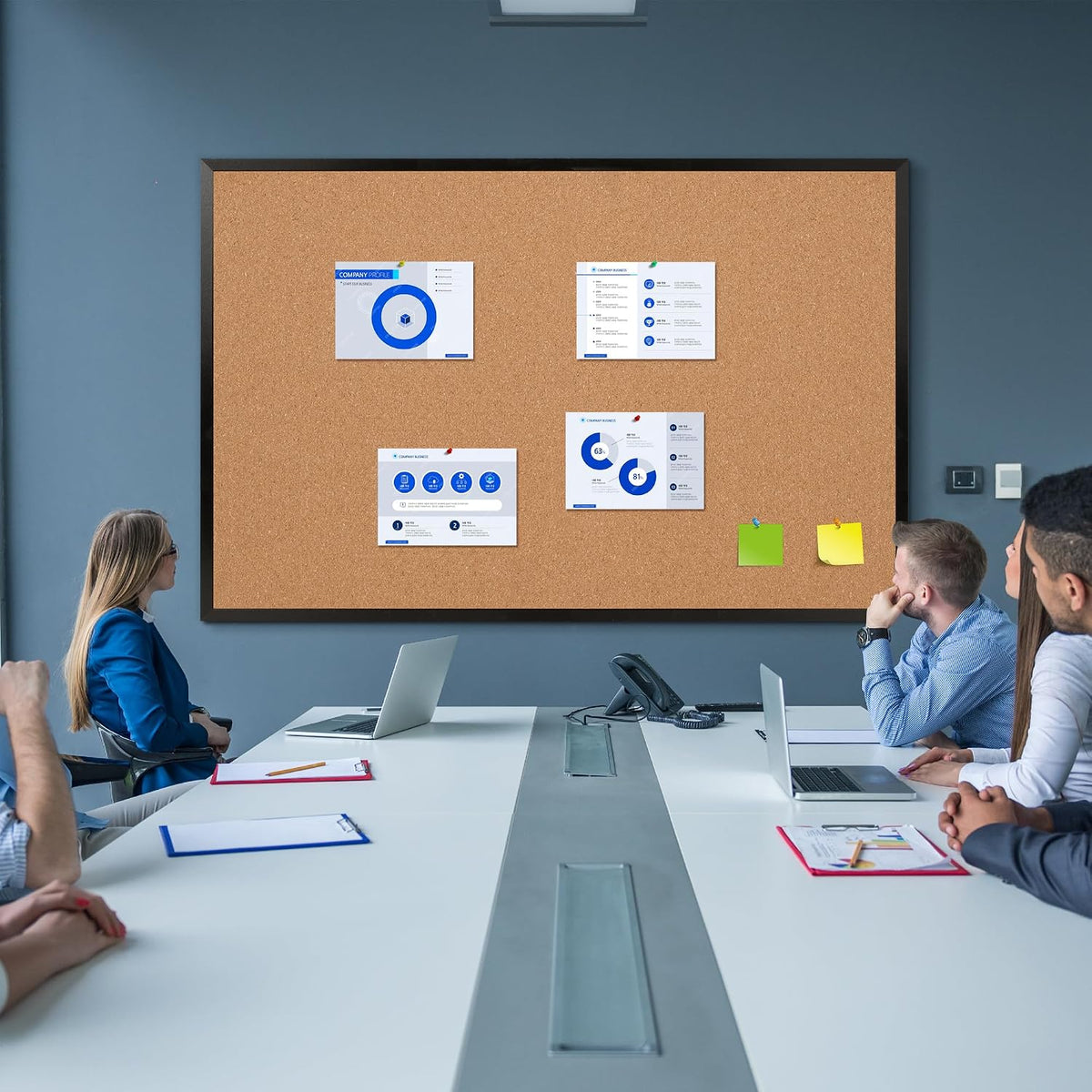 Extra Large Cork Bulletin Board 60" X 36", Black Wood Framed Corkboard for Wall, Wall Mounted Notice Pin Board with 18 Push Pins