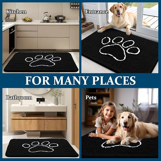 OLANLY Dog Door Mat for Muddy Paws 70x35, Paw Print Design, Absorbs Moisture