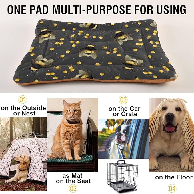 Yellow Bee Gold Pet Bed Cute Dog Bed Mat Absorbing Non Slip Pad Pet Sleeping Mat for Small, Medium, and Large Dogs Puppy Cat 24 in x 18 in