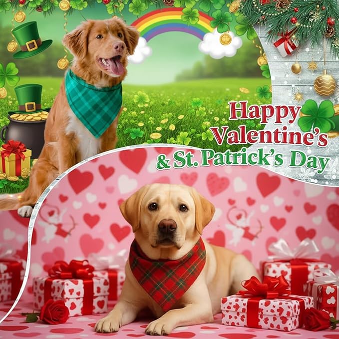 Abbylike 50 Pcs St. Patrick's Day Dog Bandanas Bulk Green Plaid Bandanas for Dogs Triangle Kerchief Bib Scarf for Pet Irish Holiday Costume Photo Props Accessories (31.5 x 21.7 x 21.7)