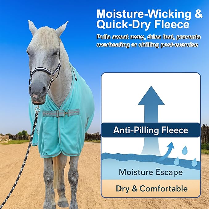 Horse Fleece Cooler, Blanket Liner - 300g Anti-Pilling Fleece, Moisture-Wicking, Cooling & Drying for Post-Workout, Bath & Travel, Prevent Overheating & Chilling Mintgreen 72