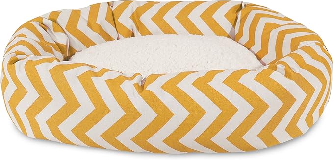 Majestic Pet 52 Inch Chevron Sherpa Calming Dog Bed Washable – Cozy Soft Round Pet Bed with Spine for Head Support - Fluffy Donut Bed 52x35x11 (inch) – X- Large - YELLOW