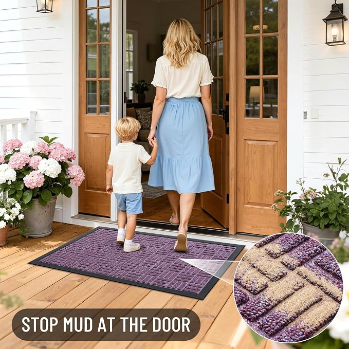 OLANLY Front Door Mat Outside Entrance 59x23, Heavy Duty Sturdy Natural Rubber