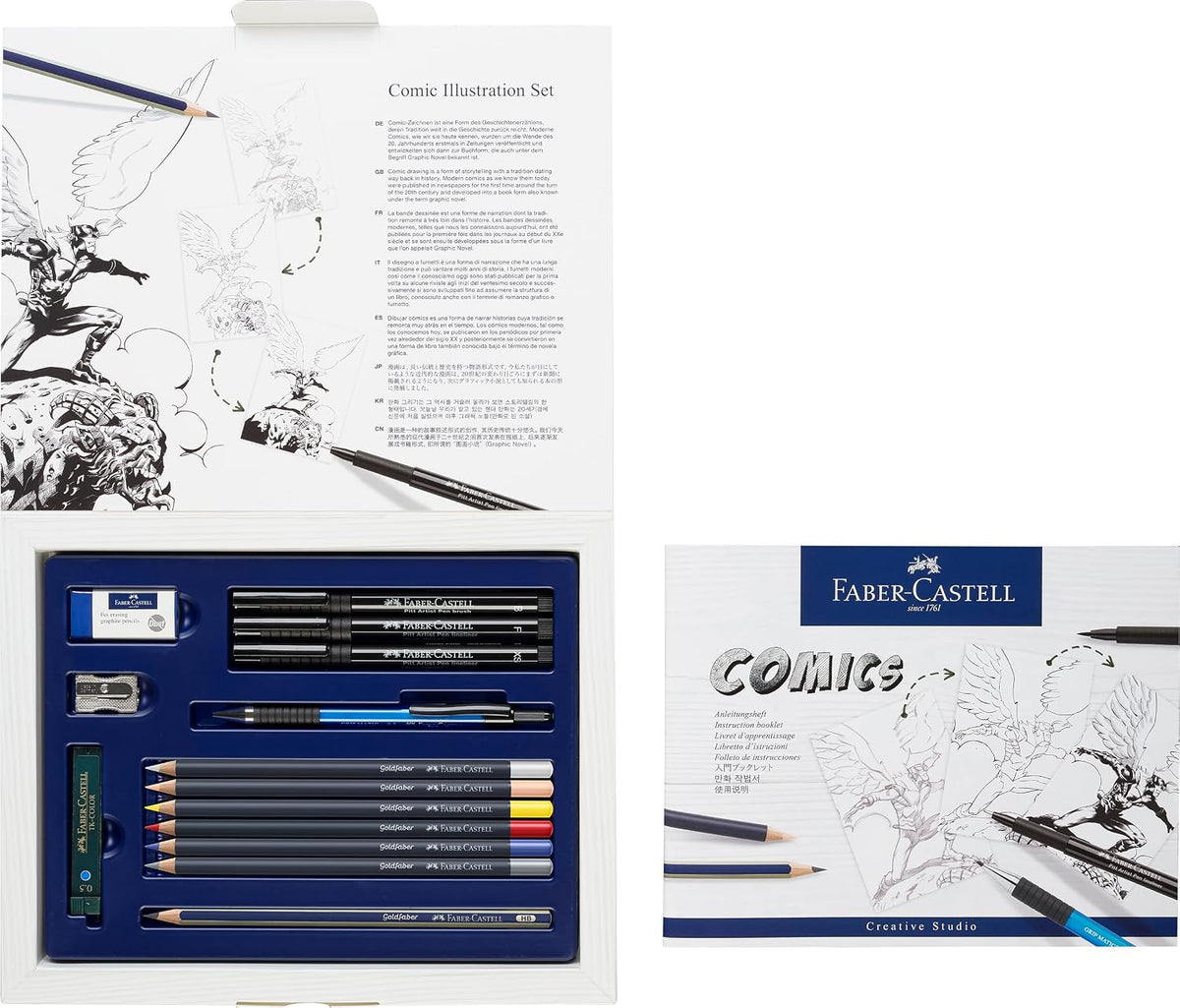 Faber-Castell Comic Illustration Set - The Famazings Superhero Comic Book Drawing Kit - Draw with Pitt Artist Pens & Goldfaber Coloring Pencils