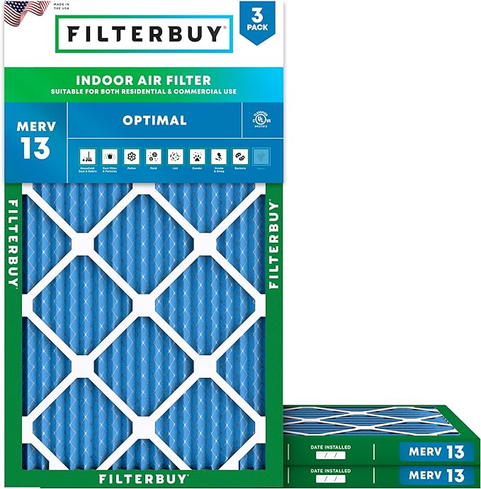 Filterbuy 12x30x1 Air Filter MERV 13 Optimal Smoke & Allergy Defense,
