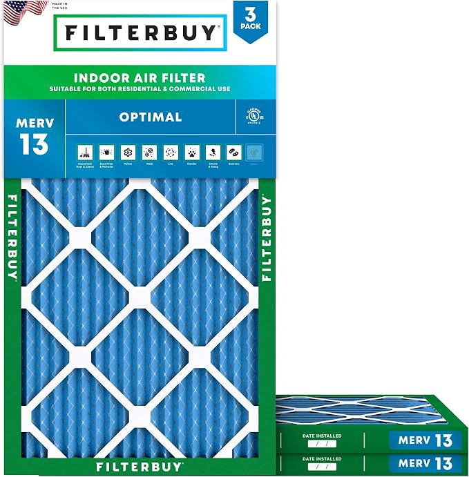 Filterbuy 14x24x1 Air Filter MERV 13 Optimal Smoke & Allergy Defense,