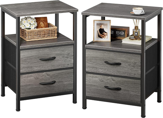 Huuger Night Stand Set of 2, Nightstand with 2 Drawers, Bedside Table