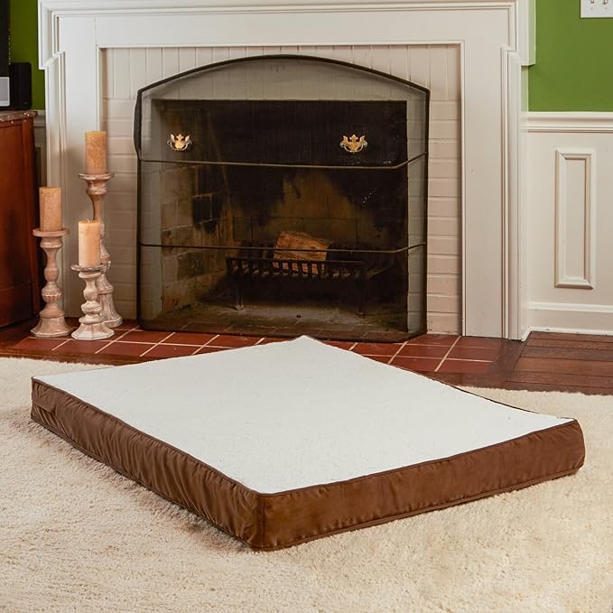 Happy Hounds Oscar Rectangle Orthopedic Foam Sherpa Dog Bed, Large (48 x 36 in.), Mocha