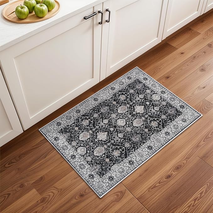 Washable 2x3 Entryway Area Rug: Vintage Soft Thin Door Mat