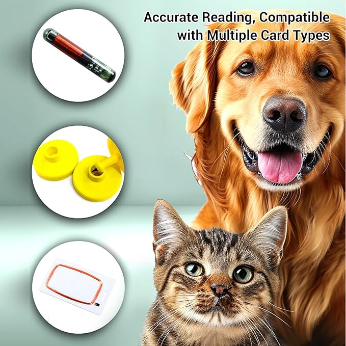 Pssopp Pet Microchip Scanner, Bluetooth Animal Tag Reader with 128 Data Storage and OLED Display for Dogs Cats Pigs Chickens Ducks Cattle Sheep (White)