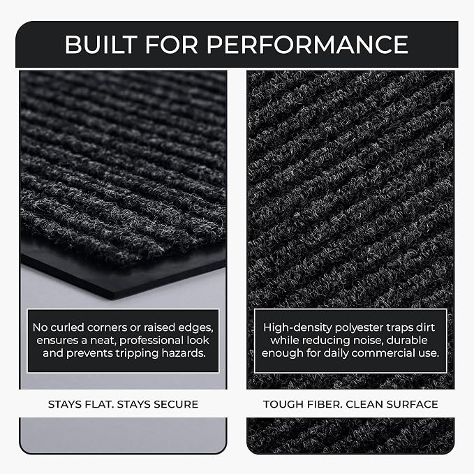 Commercial Door Mat 3'x6' Black, Heavy Duty Industrial Floor Mat