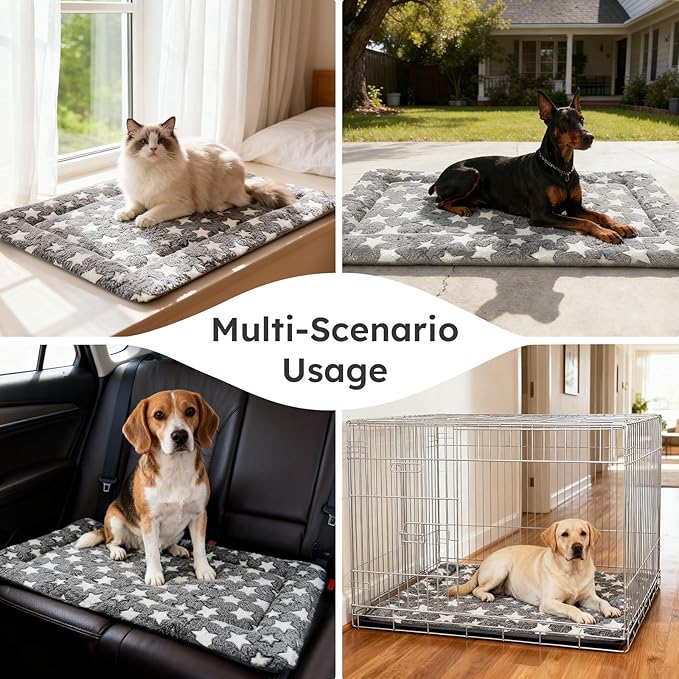 Dog Bed Mat, Dual-Sided Dog Crate Bed Mat - Ultra Soft & Machine Washable Kennel Pad for Medium Dogs, All-Season Comfort Pet Bed for Crates, Travel, and Home, Star Gray, 30 x 18 Inch