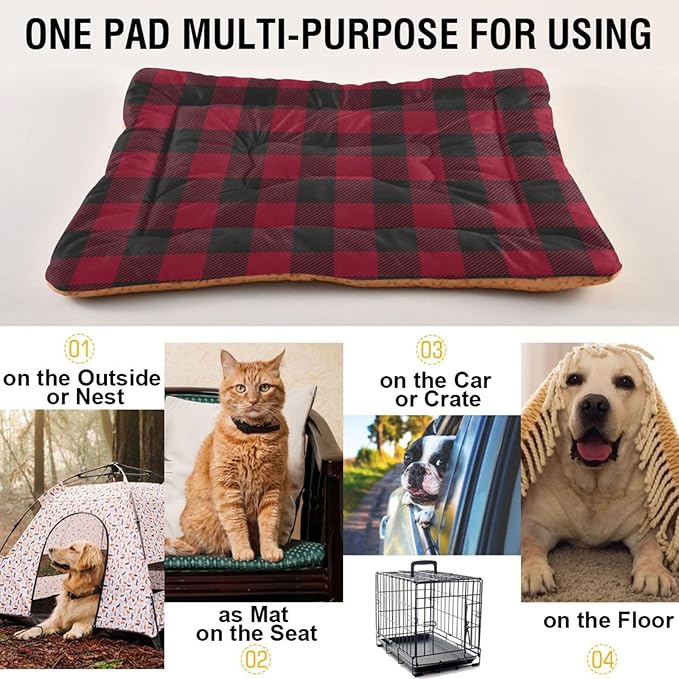 Red and Black Buffalo Plaid Christmas Pet Bed Cute Dog Bed Mat Absorbing Non Slip Pad Pet Sleeping Mat for Small, Medium, and Large Dogs Puppy Cat 24 in x 18 in