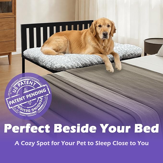 Beside Dog Bed,Adjustable Height Dog Bunk Beds,47''x 31'' Metal Dogs Bed Frame with Cushion,X-Large