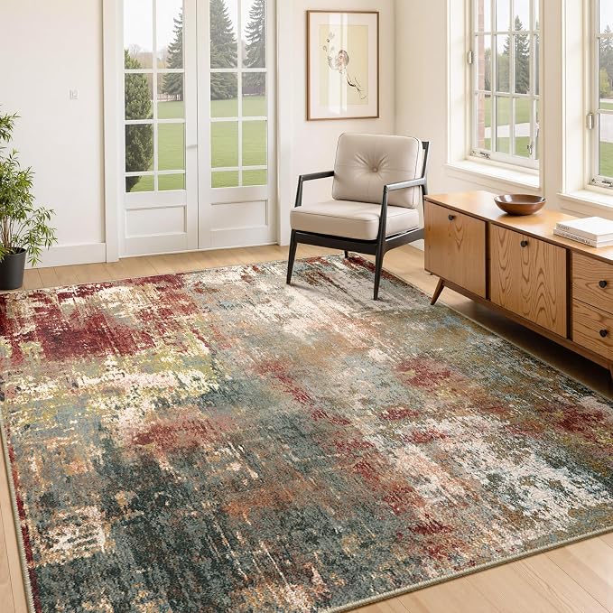 RELEANY Washable Area Rugs 4'x5' Non-Slip Modern Abstract Soft