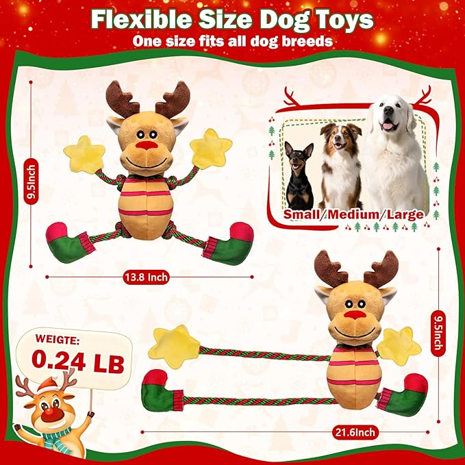 Christmas Dog Toys for Large Dogs,Stuffed Plush Squeaky Dog Toys for Small,Medium & Large Breed,Tug of War Plush Toy,Stuffed Toy for Dogs to Keep Them Busy