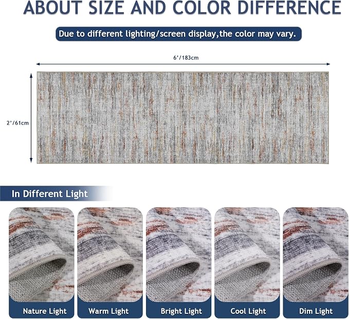 Washable Runners for Hallway 2x6 Runner Rug, Ultra-Thin Kitchen Runner Rugs