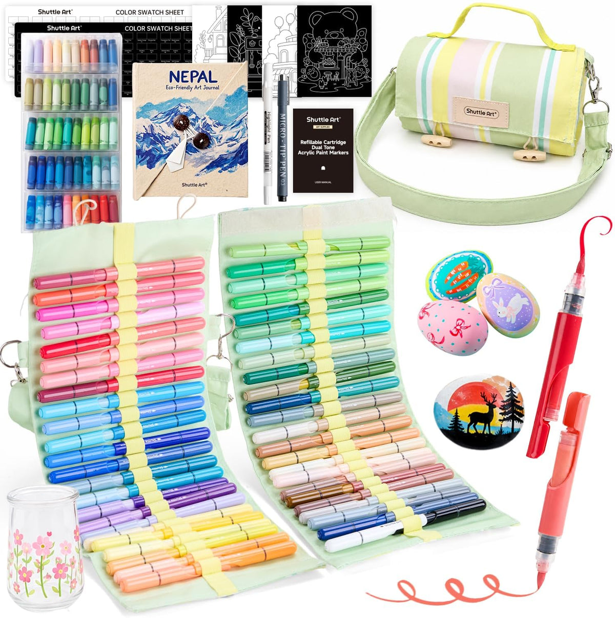 Shuttle Art 96 Colors Dual Tone Refillable Acrylic Markers with 100 Refills