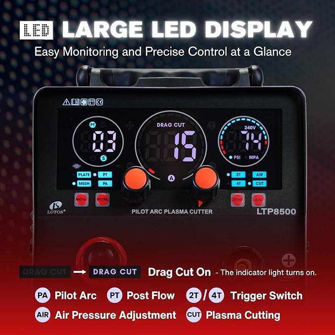 LTP8500 | 85A HF Pilot Arc Plasma Cutter, Drag-Cut Enabled, 220V Single-Phase
