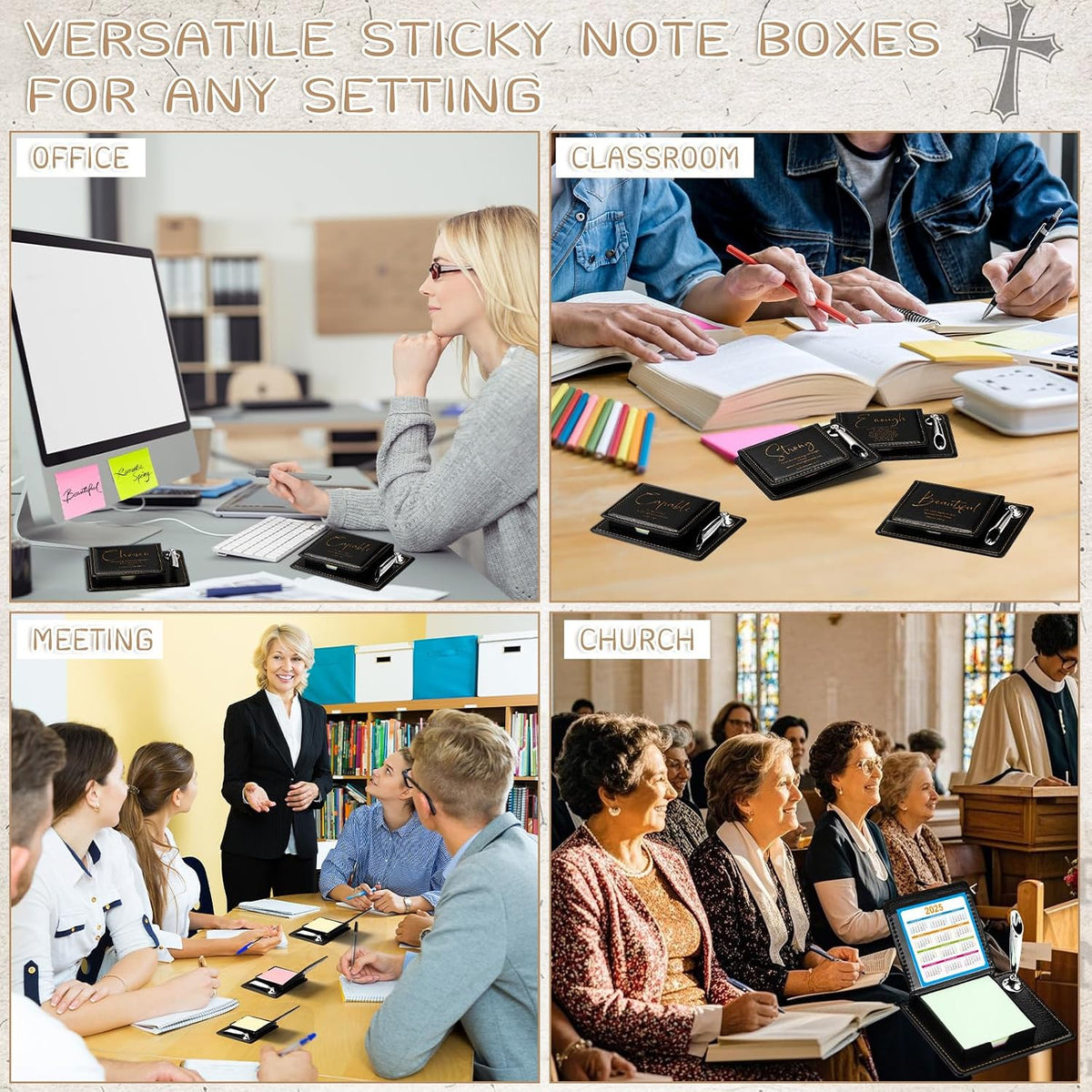 Spakon 12 Set Christian Note Holders with Scripture Leather Pen, Black
